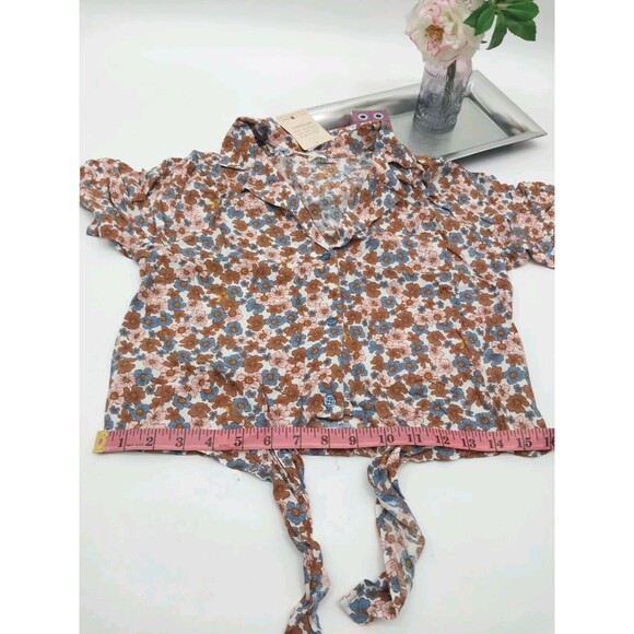 Self Esteem Top Shirt knotted Women Junior Button Front Short Sleeve Fall Sz XS - Picture 4 of 10